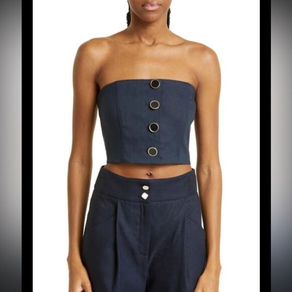 NWT Veronica Beard Navy strapless top with gold outlined buttons Size 4
